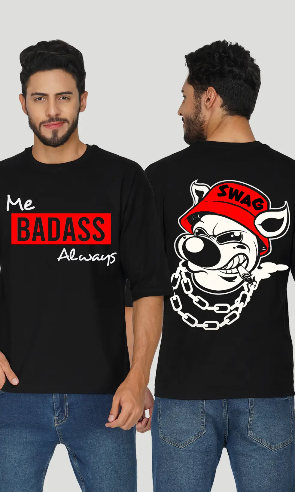 Men's Mebadass Swag Graphic Printed Oversized T-shirt - Black