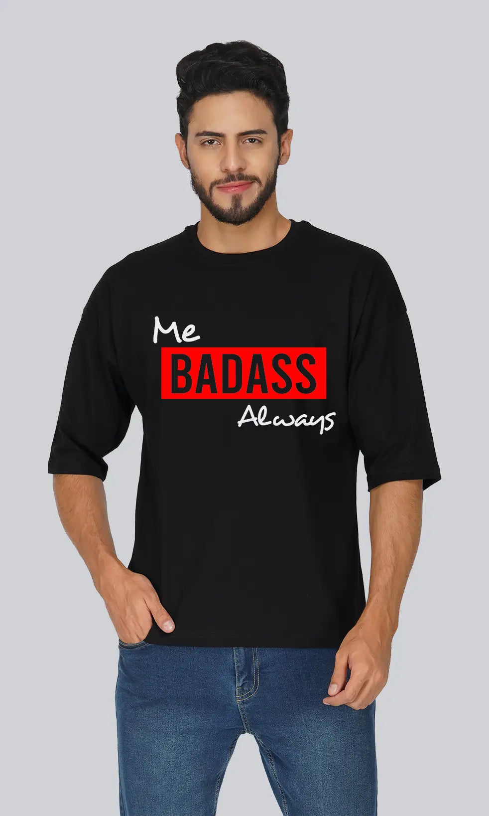 Men's Mebadass Swag Graphic Printed Oversized T-shirt - Black