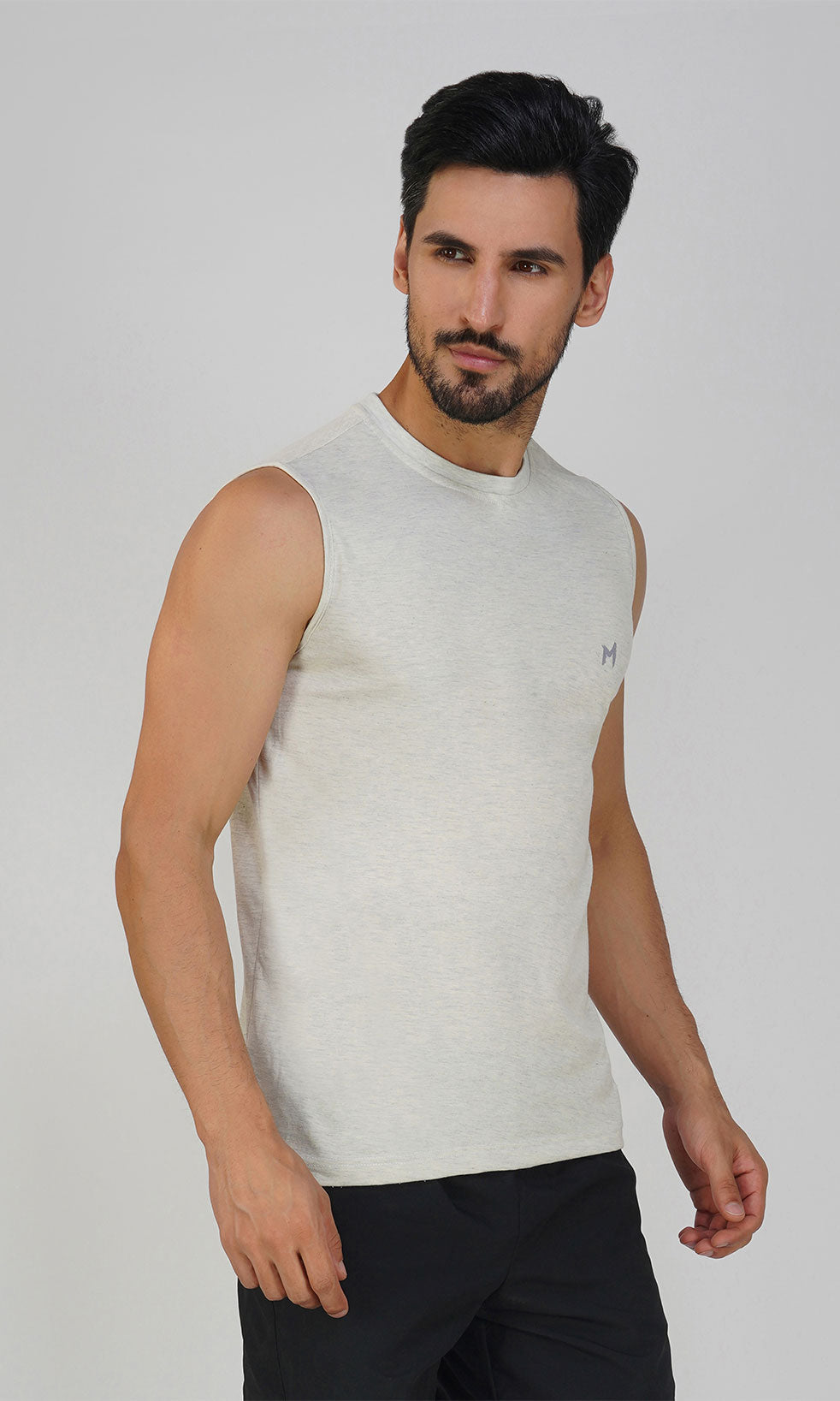 Mebadass Cotton Men's Sleeveless Regular Size Vests - Light Grey
