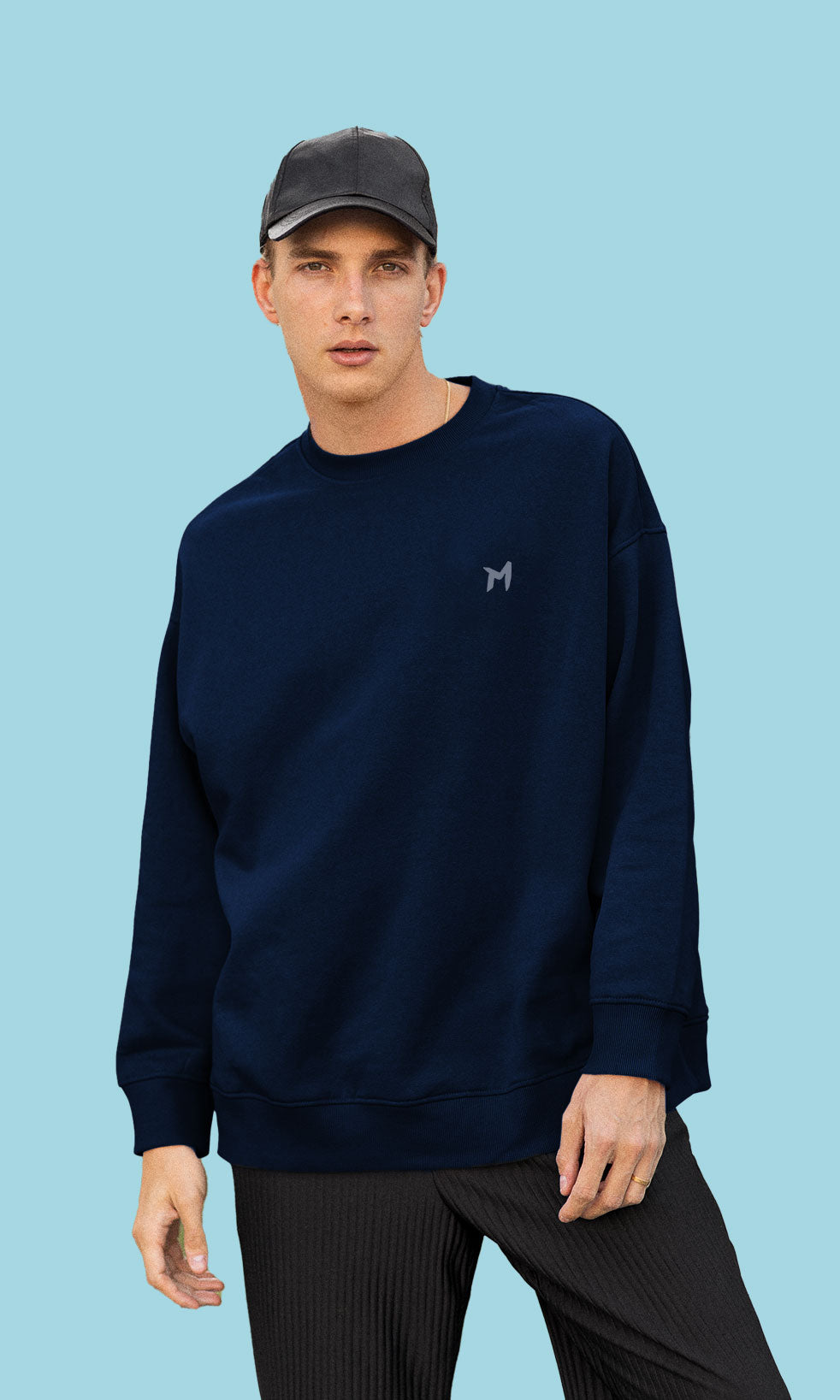 Mebadass Cotton Men's Oversized Sweatshirt - Navy Blue