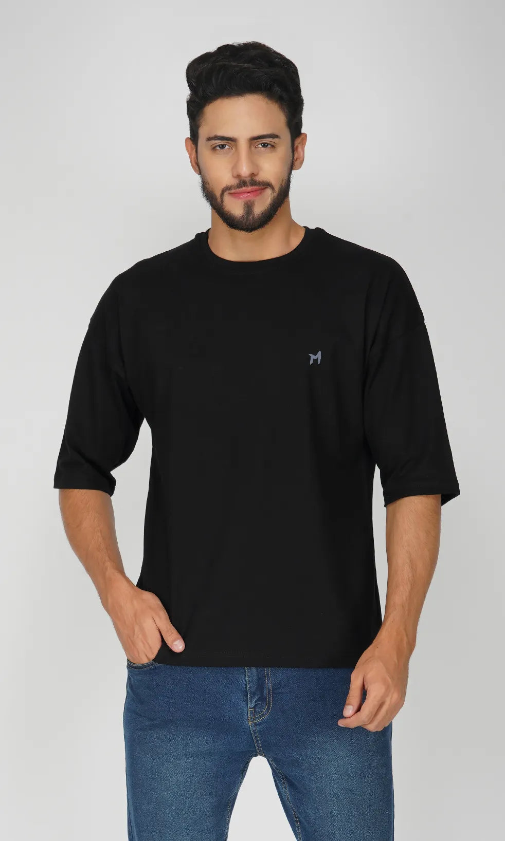 Mebadass Cotton Men's OverSized/Baggy Dropshoulder T-shirts - Black