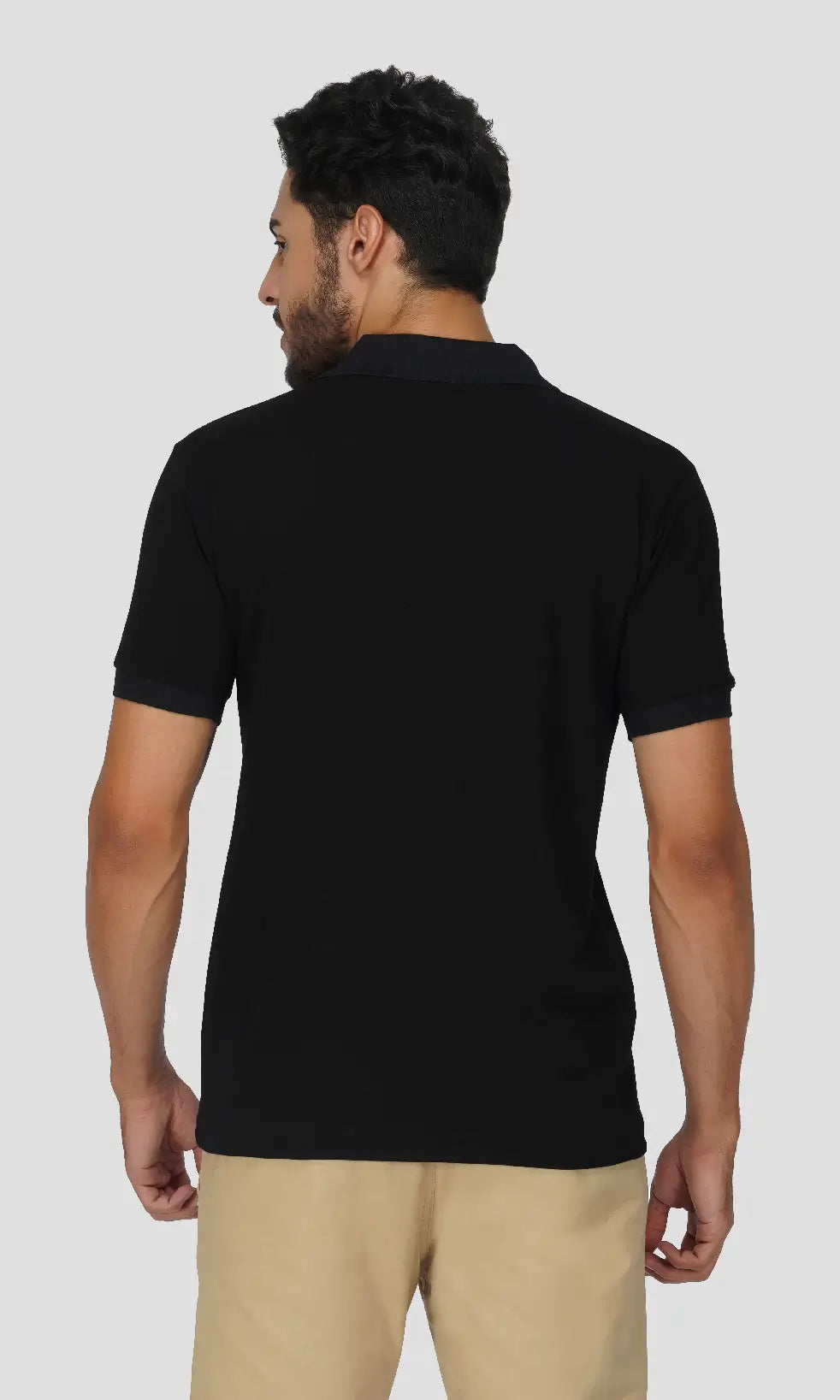 Mebadass Cotton Men's Plain Polo Neck Collar T-shirt - Black