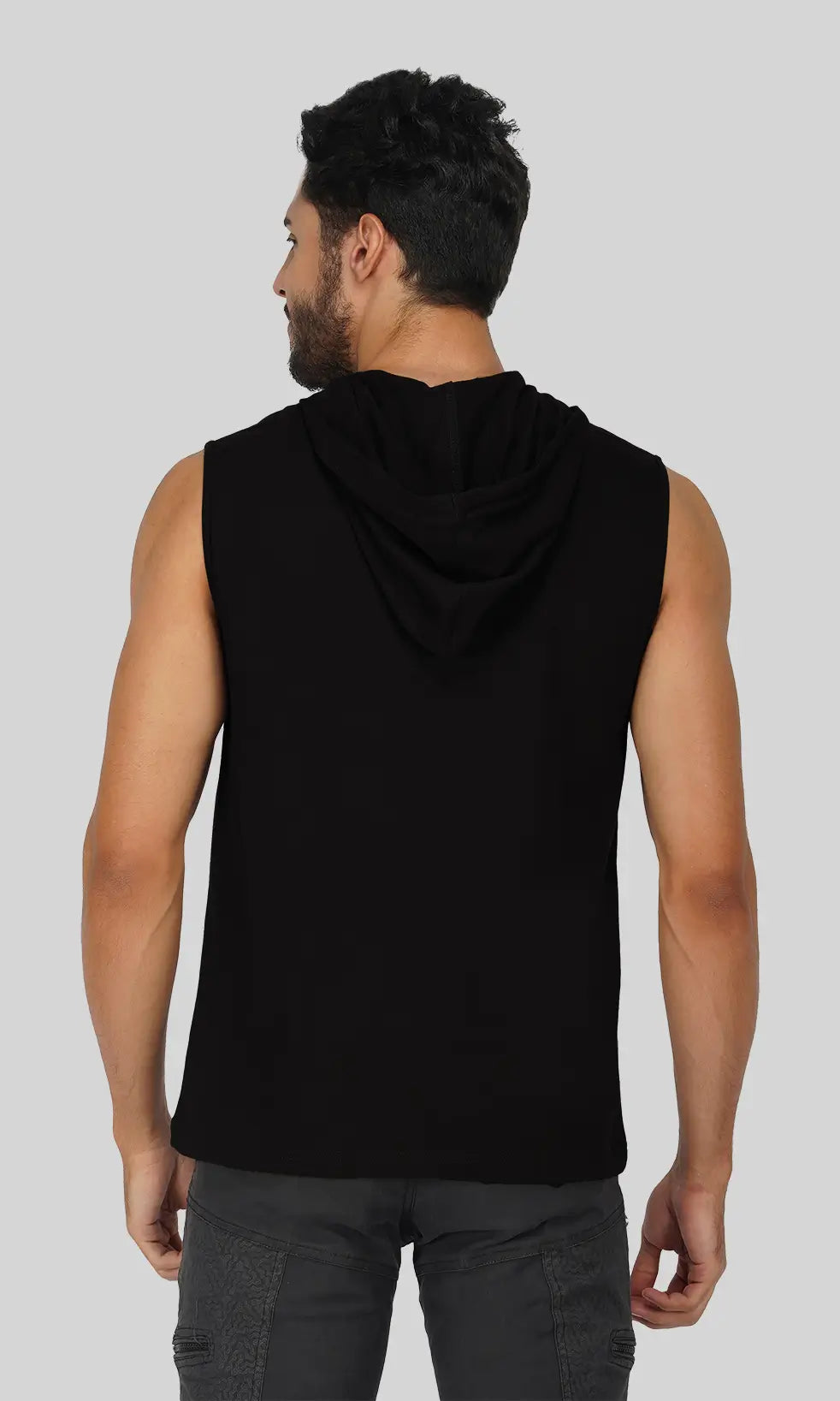 Mebadass Cotton Men's Sleeveless Vest with Hood- Black