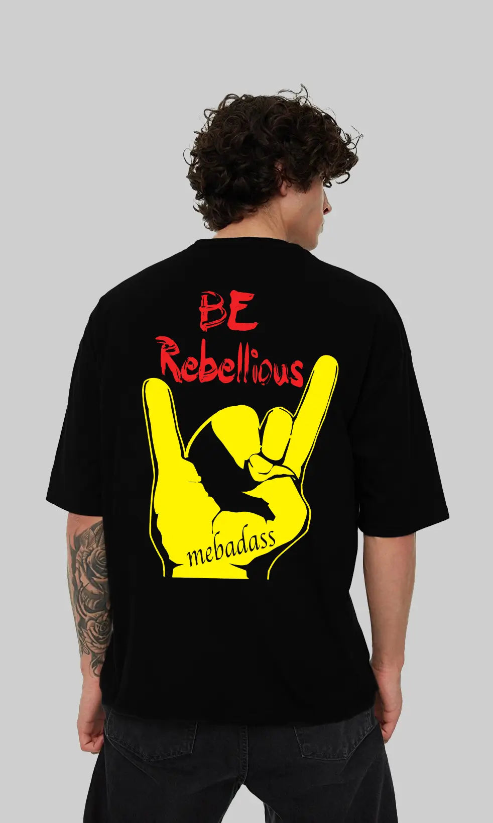 Men's Be Fearless & Rebellious Graphic Printed Oversized T-shirt - Black