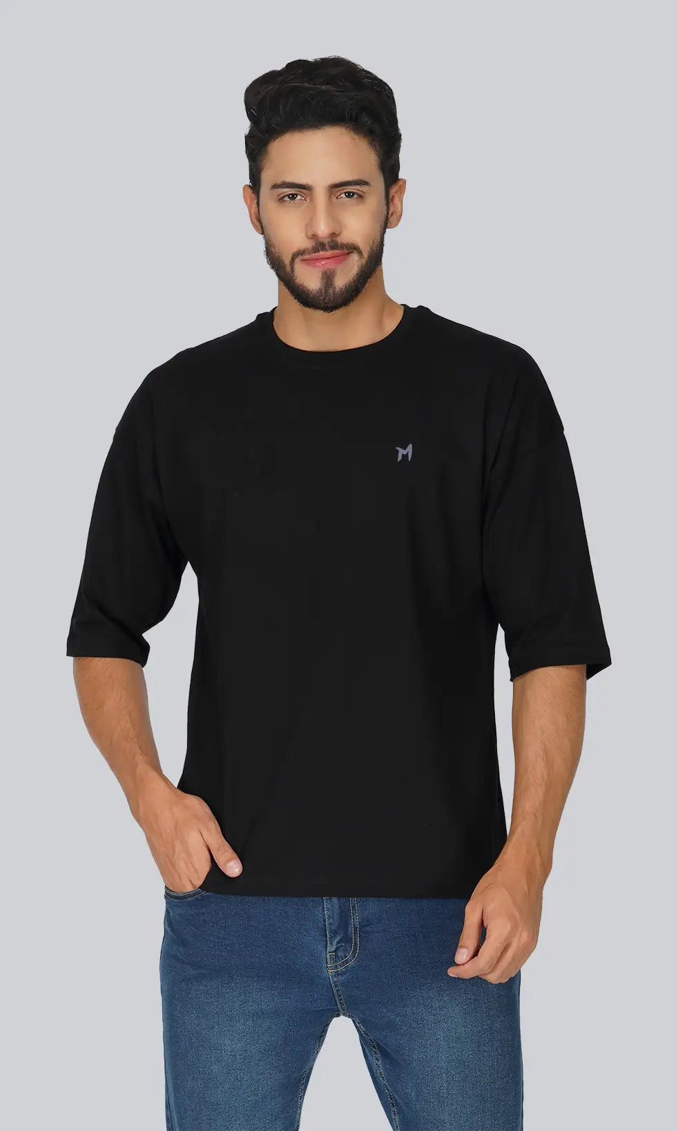 Men's Loin Sword Graphic Printed Oversized T-shirt - Black