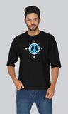 Men's Samurai Peace Wings Printed Oversized T-shirt - Black