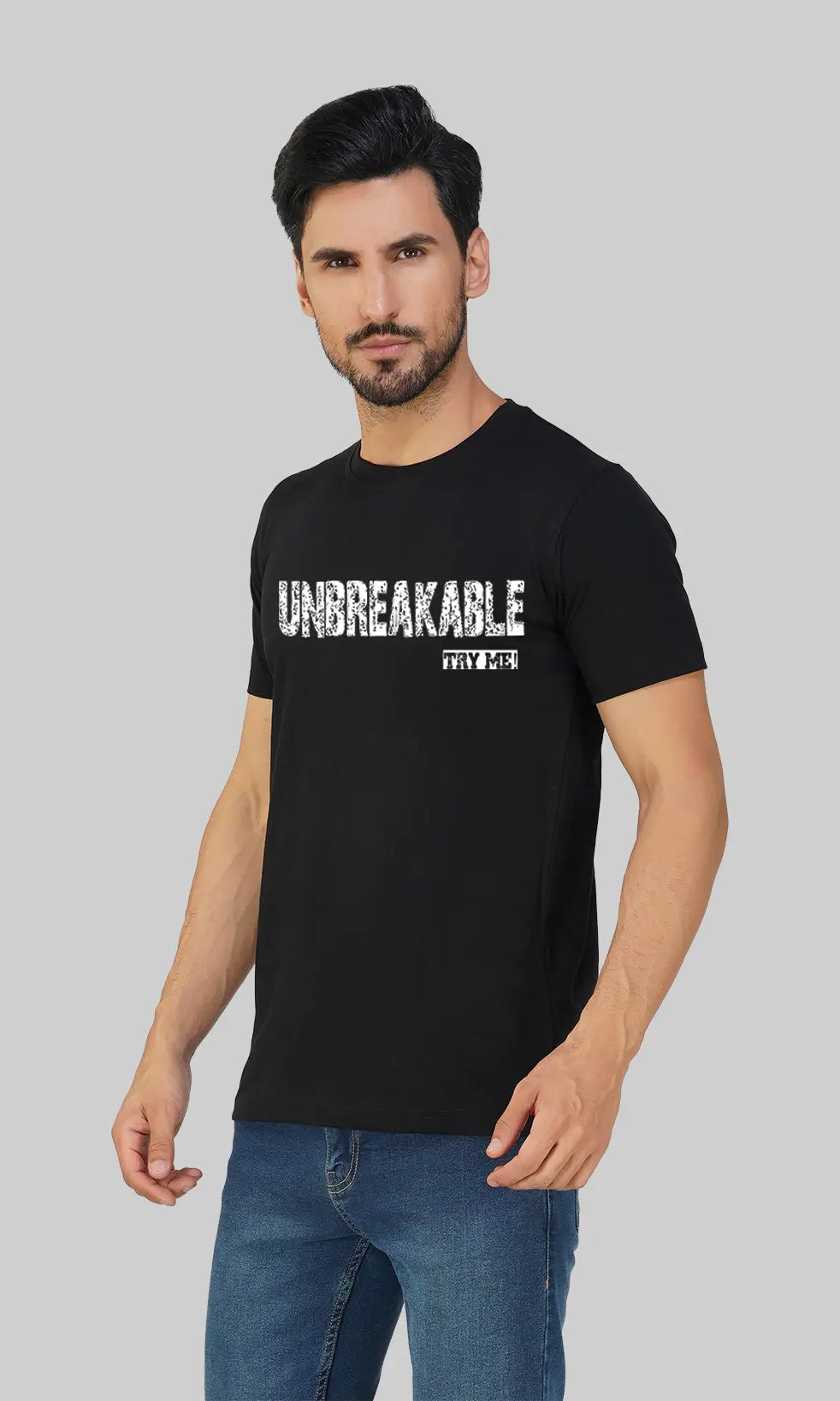 Men's Unbreakable Regular Fit Halfsleeves T-shirts - Black