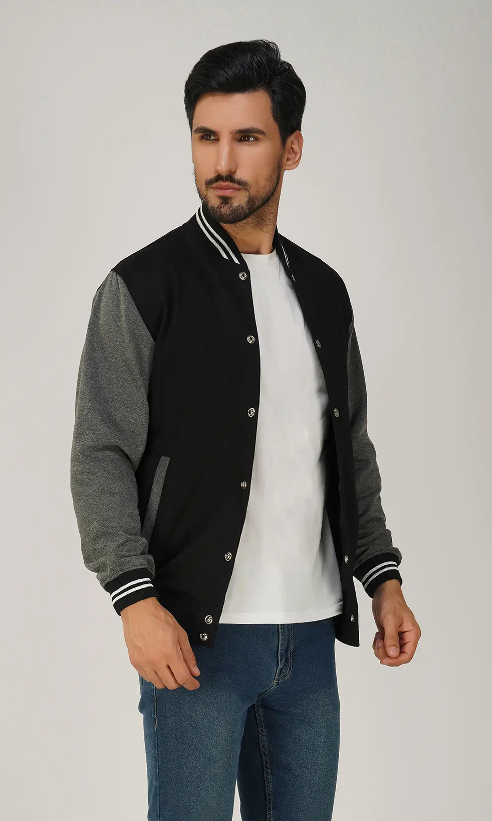 Mebadass Cotton Men's Varsity Winterwear Jacket - Black & Grey