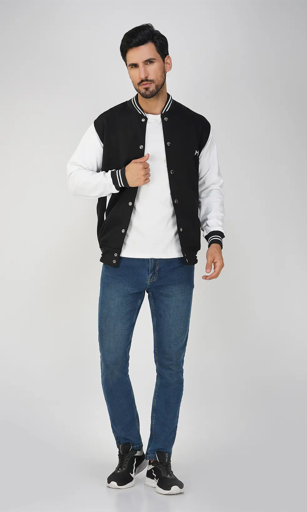 Mebadass Cotton Men's Varsity Winterwear Jacket - Black & White