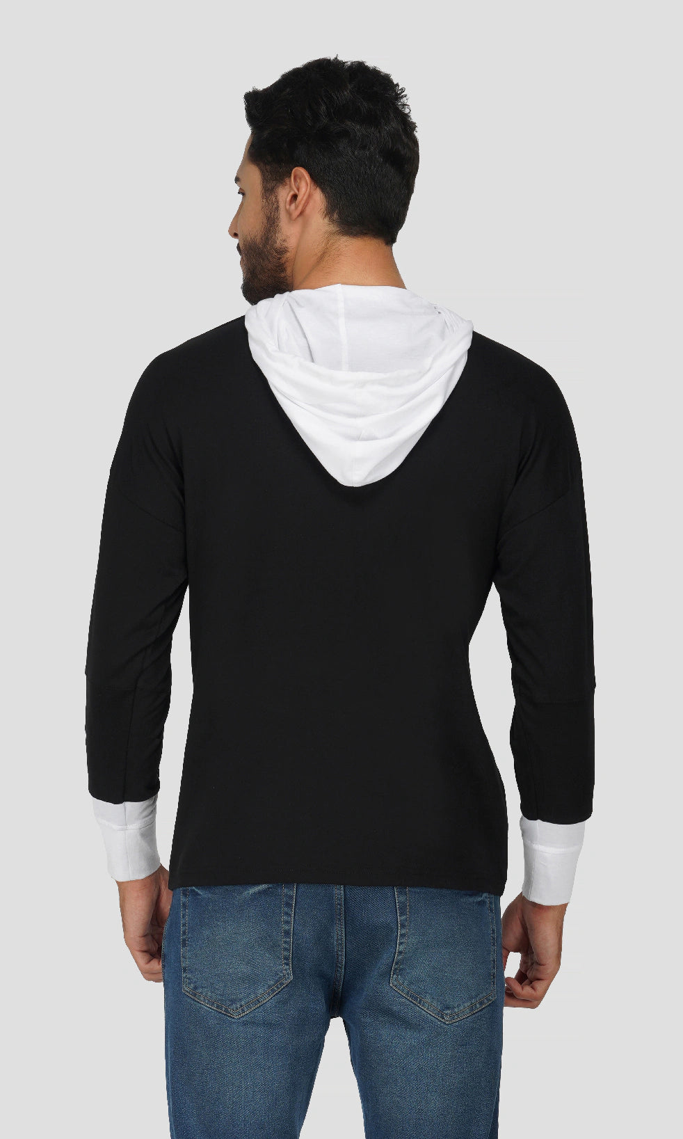 Mebadass Men's ColorBlocked OverSized Hooded T-shirts - Black & White