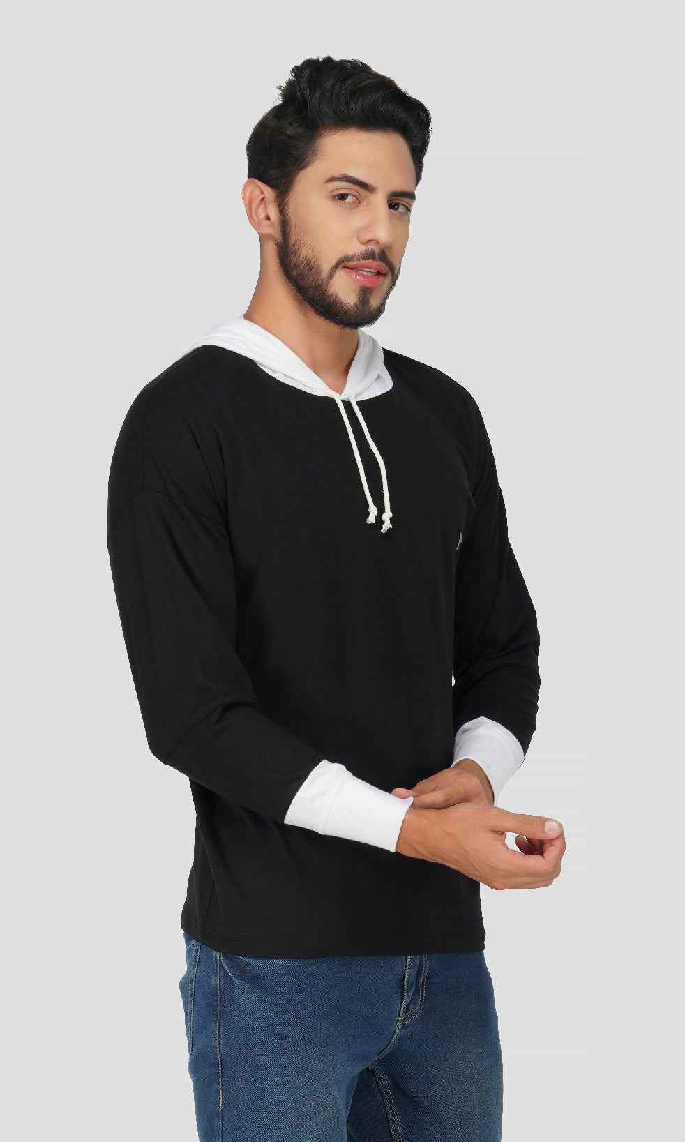 Mebadass Men's ColorBlocked OverSized Hooded T-shirts - Black & White