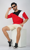 Mebadass Men's ColorBlocked OverSized Cotton T-shirts - Red & Black White