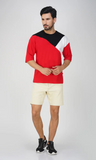 Mebadass Men's ColorBlocked OverSized Cotton T-shirts - Red & Black White