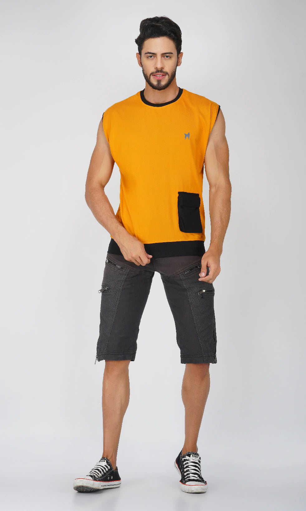 Mebadass ColorBlocked OverSized Mens Vests - Mustard Yellow & Black