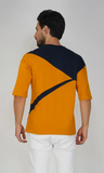 Mebadass Men's ColorBlocked OverSized Cotton T-shirts - Mustard & Navy