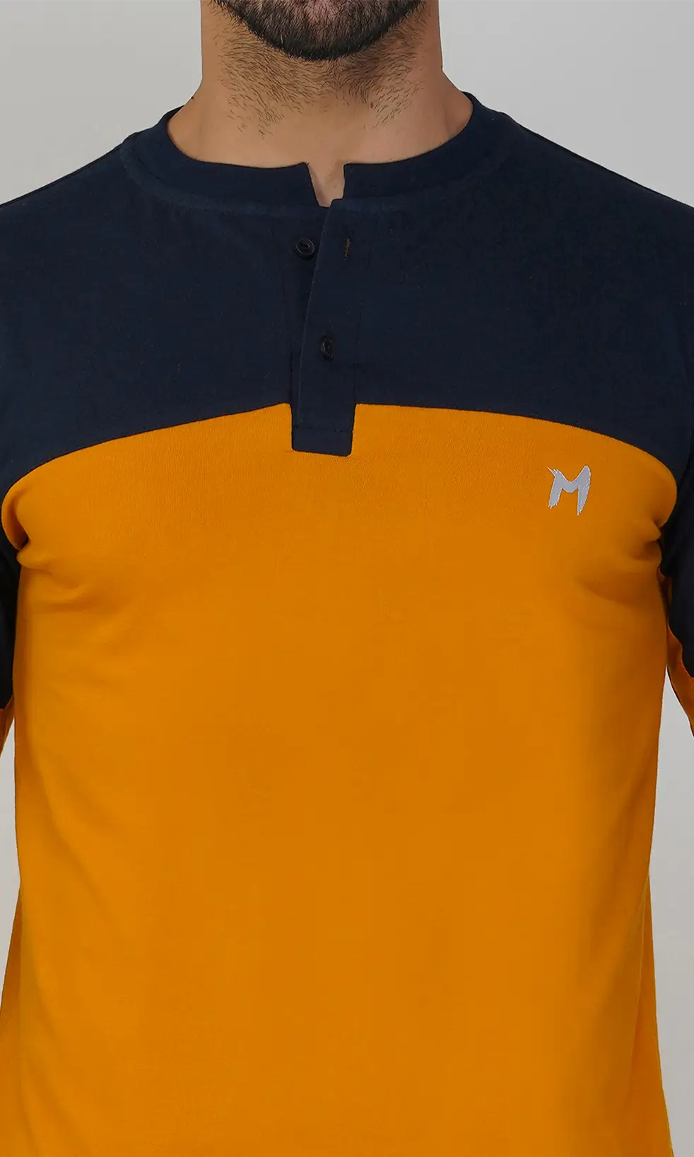 Mebadass Cotton Men's Fullsleeve Regular Casual T-shirt - Mustard & Navy