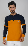 Mebadass Cotton Men's Fullsleeve Regular Casual T-shirt - Mustard & Navy