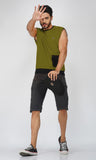 Mebadass ColorBlocked OverSized Mens Vests - Olive Green & Black