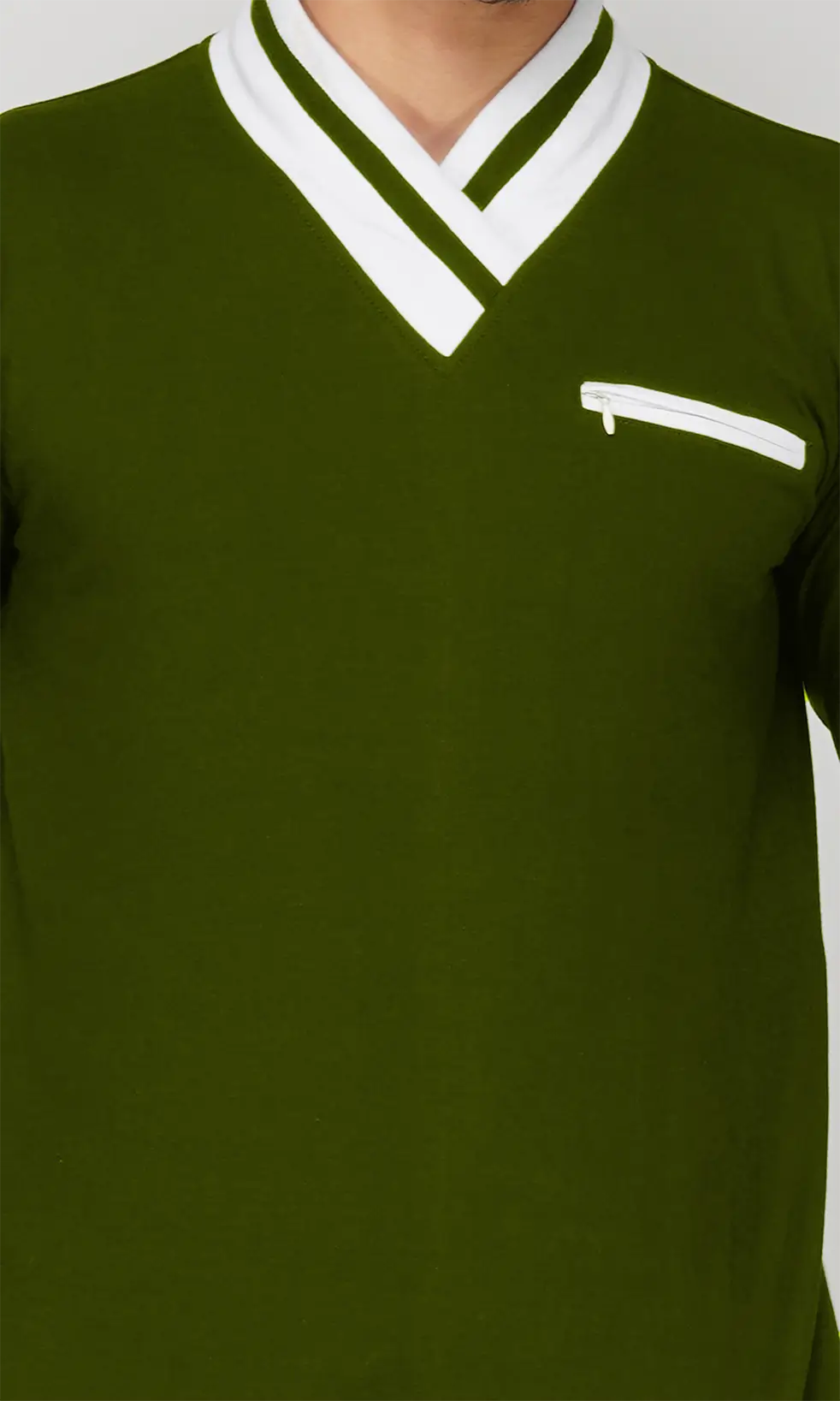 Mebadass Men's Fullsleeve Colorblocked Regular Size T-shirt - Olive White