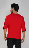 Mebadass Men's ColorBlocked OverSized Hippie T-shirts - Red & Black