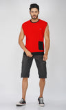 Mebadass ColorBlocked OverSized Mens Vests - Red & Black
