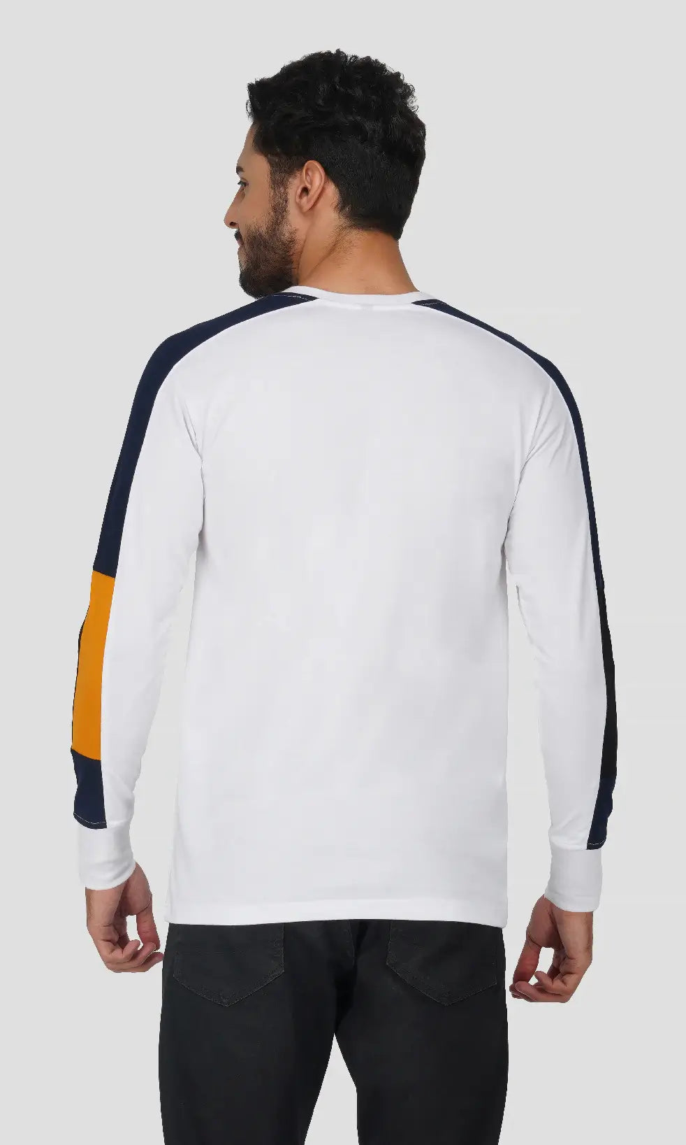 Mebadass Cotton Men's Fullsleeve Regular Size T-shirt - White Multicolor Arm
