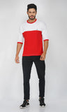 Mebadass Men's ColorBlocked OverSized Cotton T-shirts - White & Red