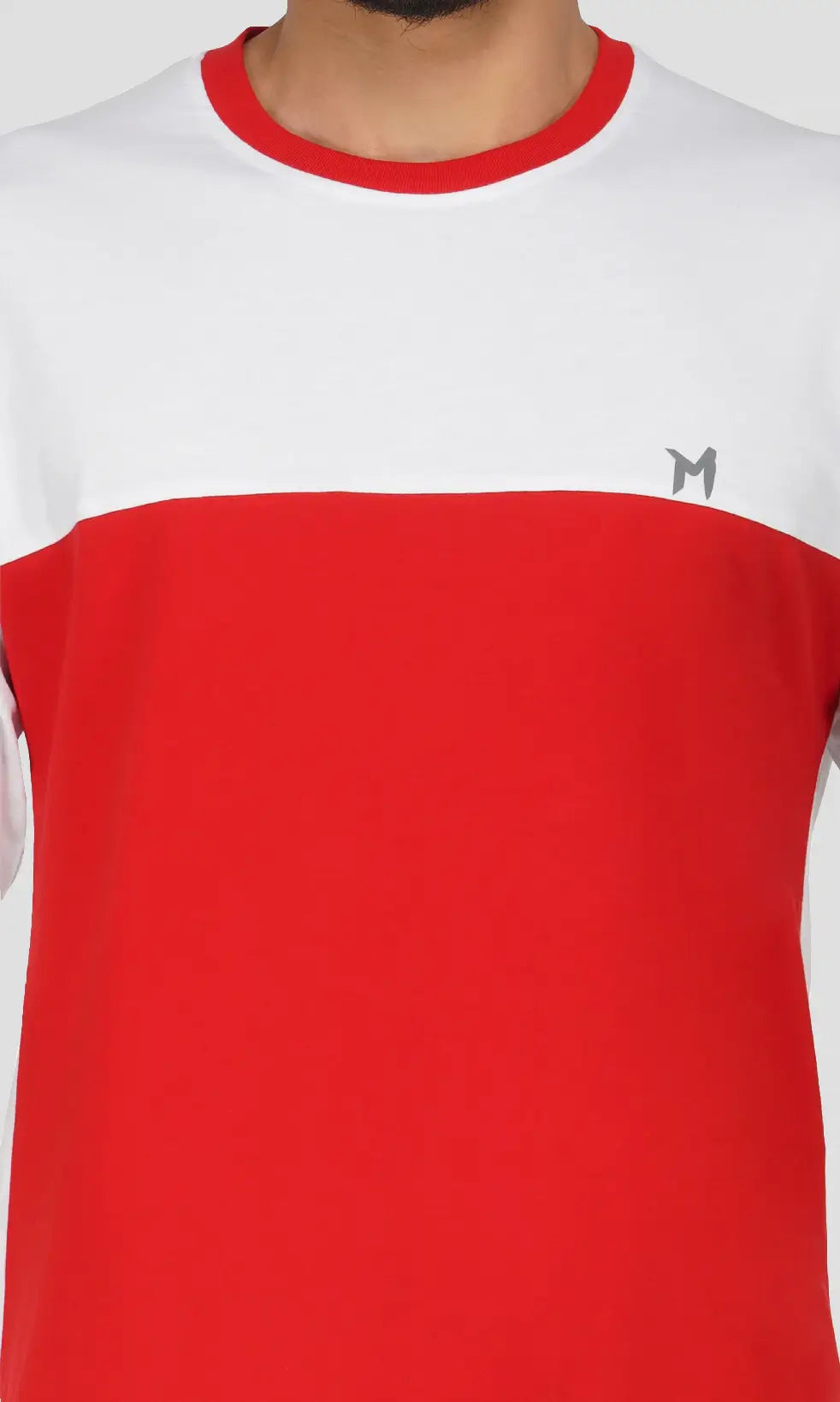 Mebadass Men's ColorBlocked OverSized Cotton T-shirts - White & Red