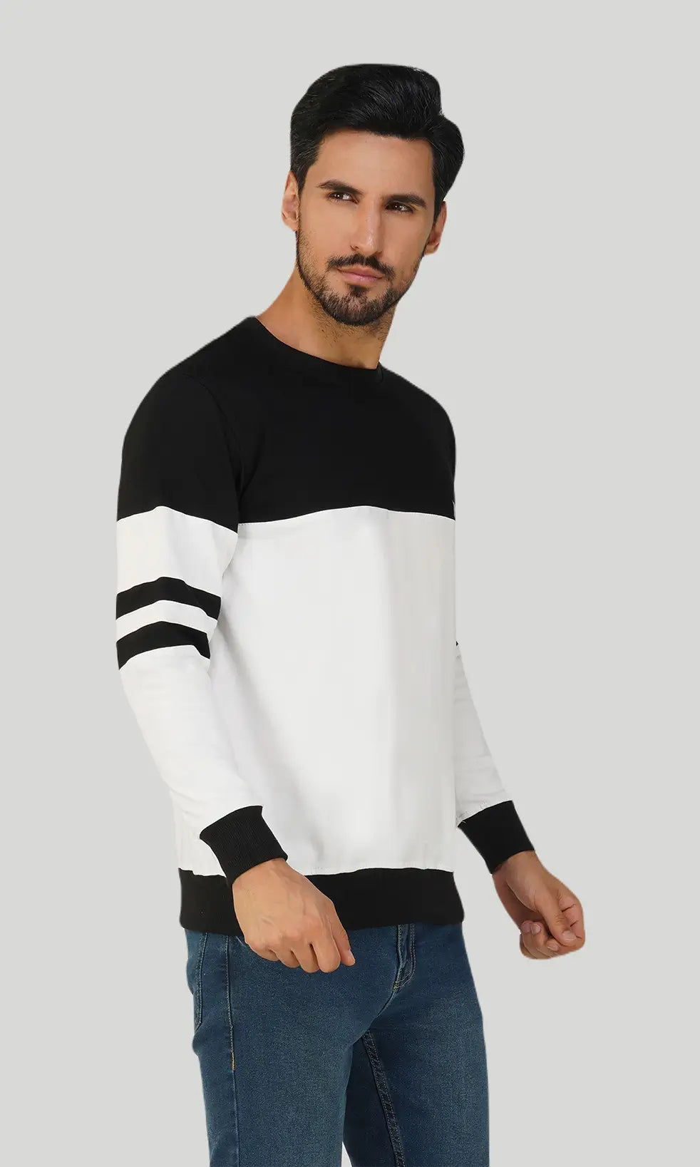 Mebadass Cotton Men's Winterwear ColorBlocked Sweatshirt - Black & White