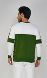 Mebadass Cotton Men's Winterwear ColorBlocked Sweatshirt - White Olive Arm
