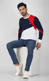 Mebadass Cotton Men's Winterwear ColorBlocked Sweatshirt - White Navy Maroon