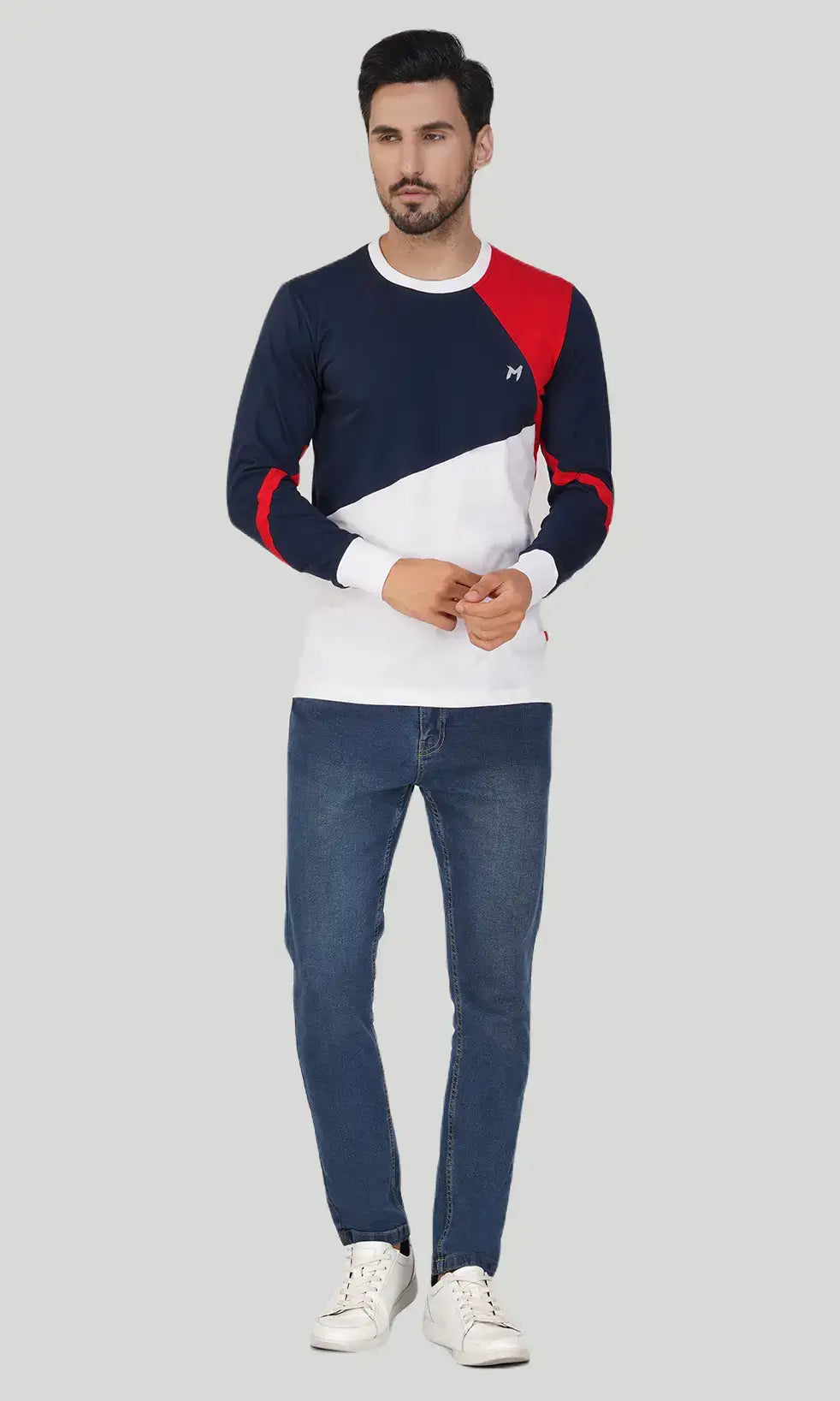 Mebadass Cotton Men's Winterwear ColorBlocked Sweatshirt - White Navy Maroon