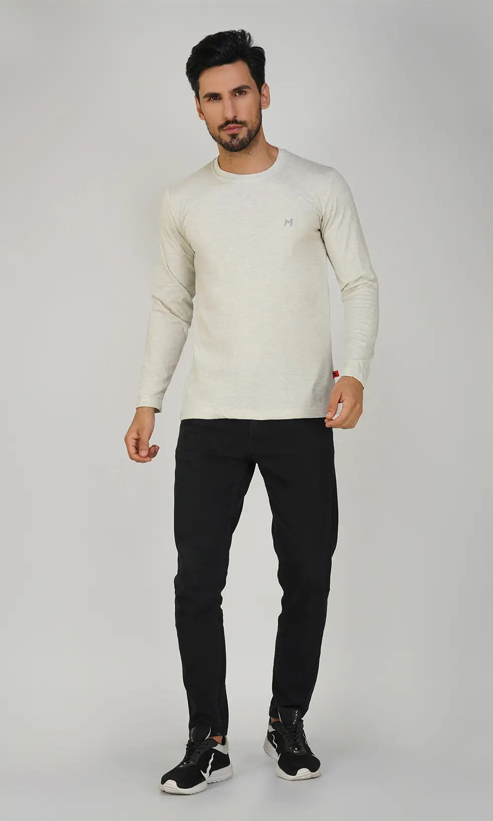 Mebadass Cotton Men's Fullsleeve Regular Size T-shirt - Light Grey