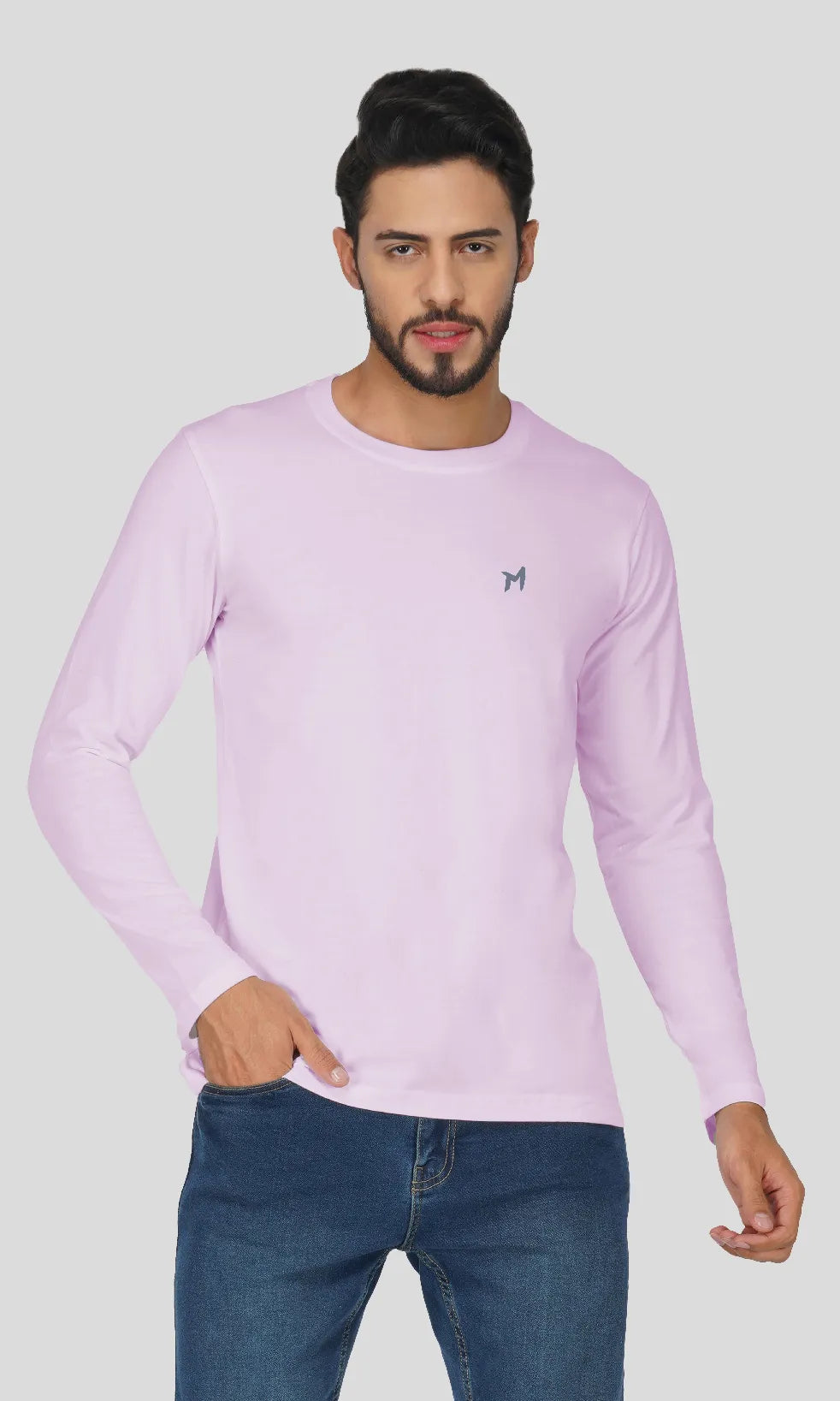 Mebadass Cotton Mens Fullsleeve Regular Size T-shirt - Lavender