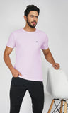 Mebadass Cotton Mens Basic Solid Halfsleeves T-shirts - Lavender