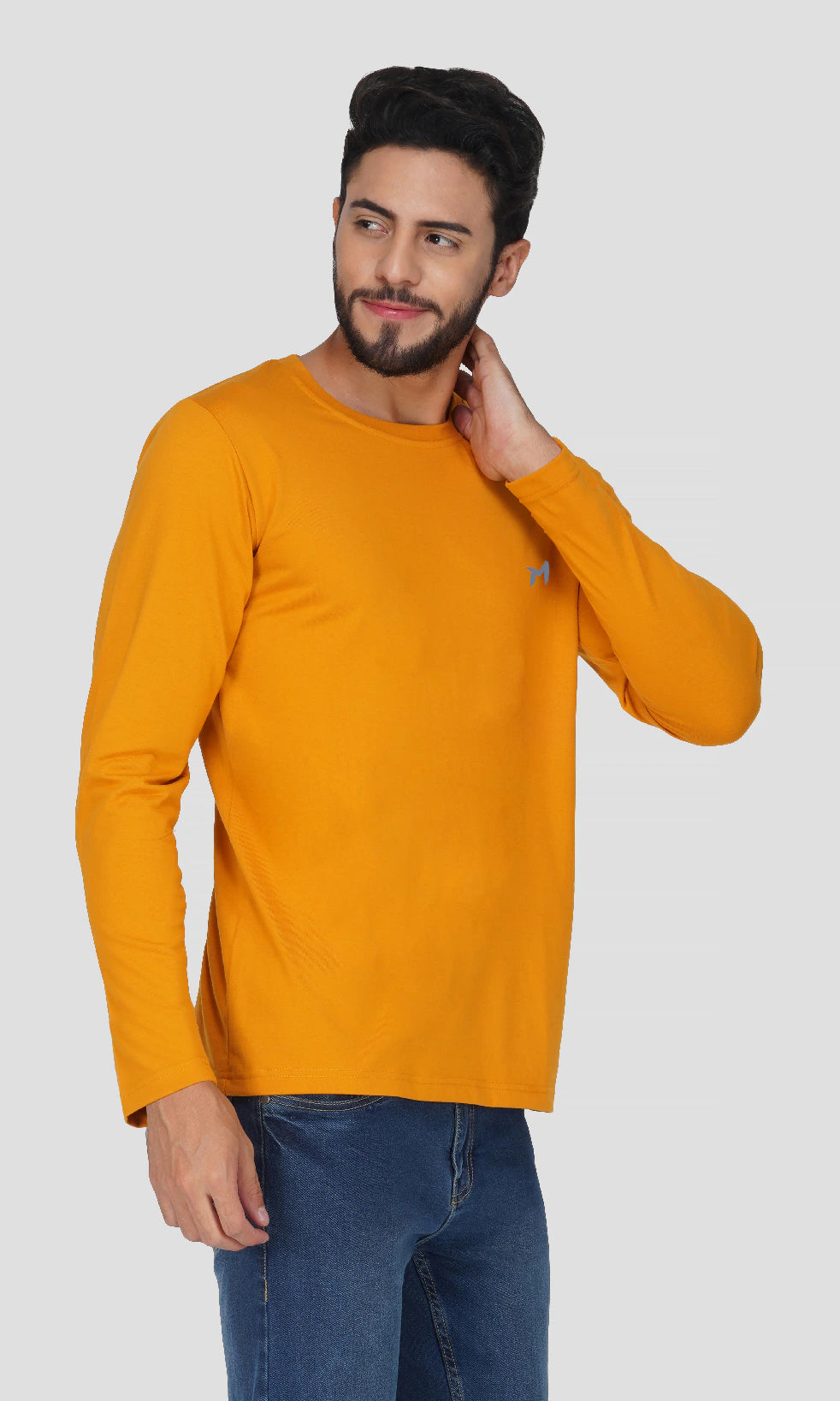 Mebadass Cotton Men's Fullsleeve Regular Size T-shirt - Mustard Yellow