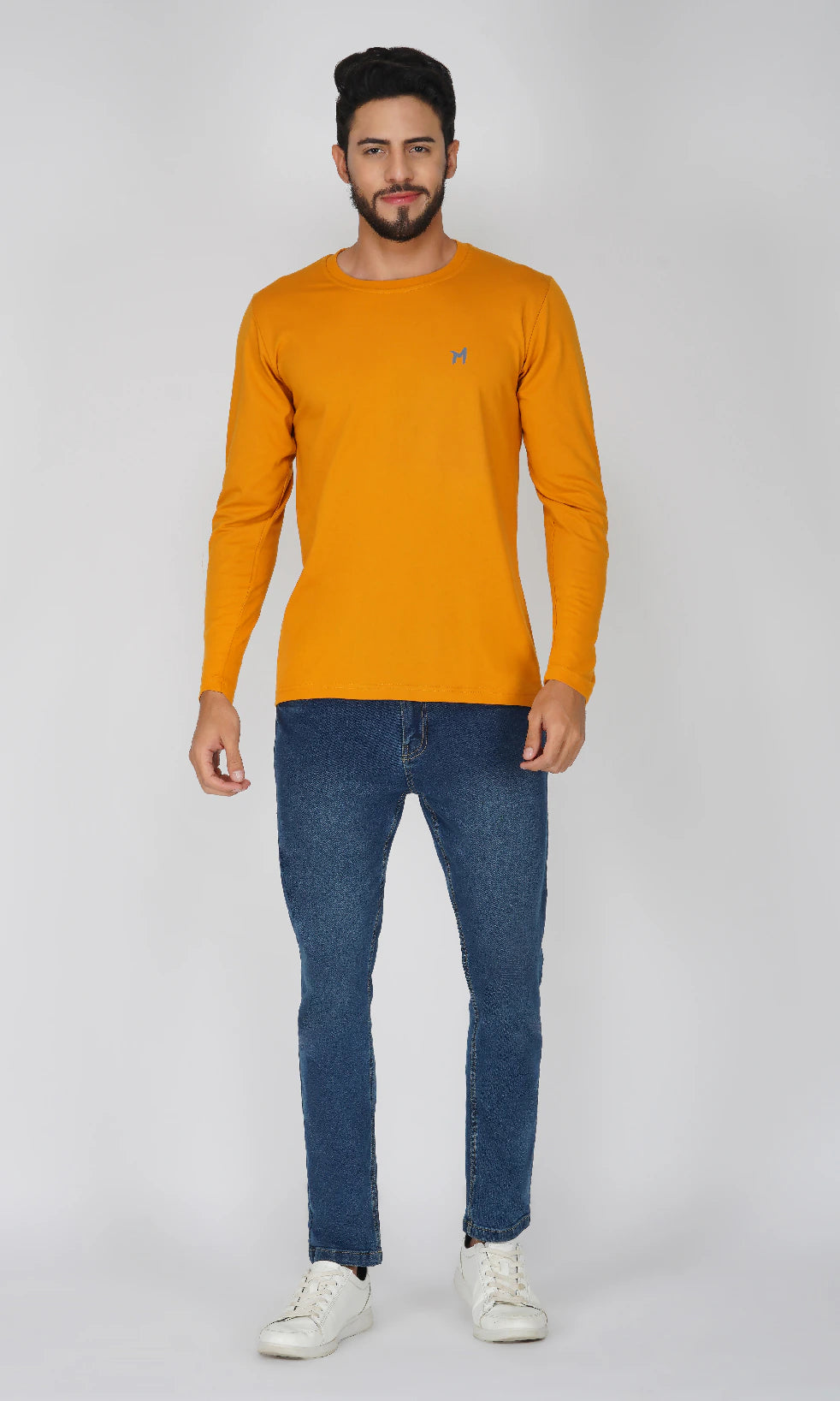 Mebadass Cotton Men's Fullsleeve Regular Size T-shirt - Mustard Yellow