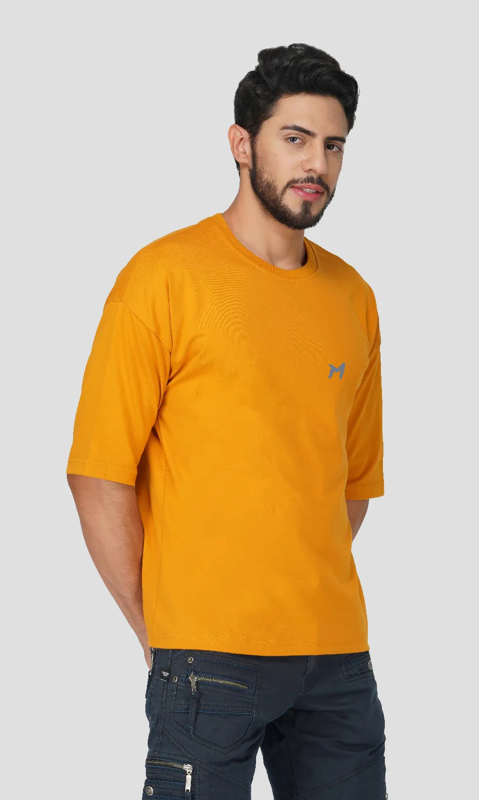 Mebadass Cotton Men's OverSized/Baggy Dropshoulder T-shirts - Mustard Yellow
