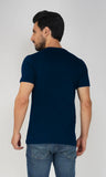 Mebadass Cotton Men's Basic Solid Halfsleeves T-shirts - Navy