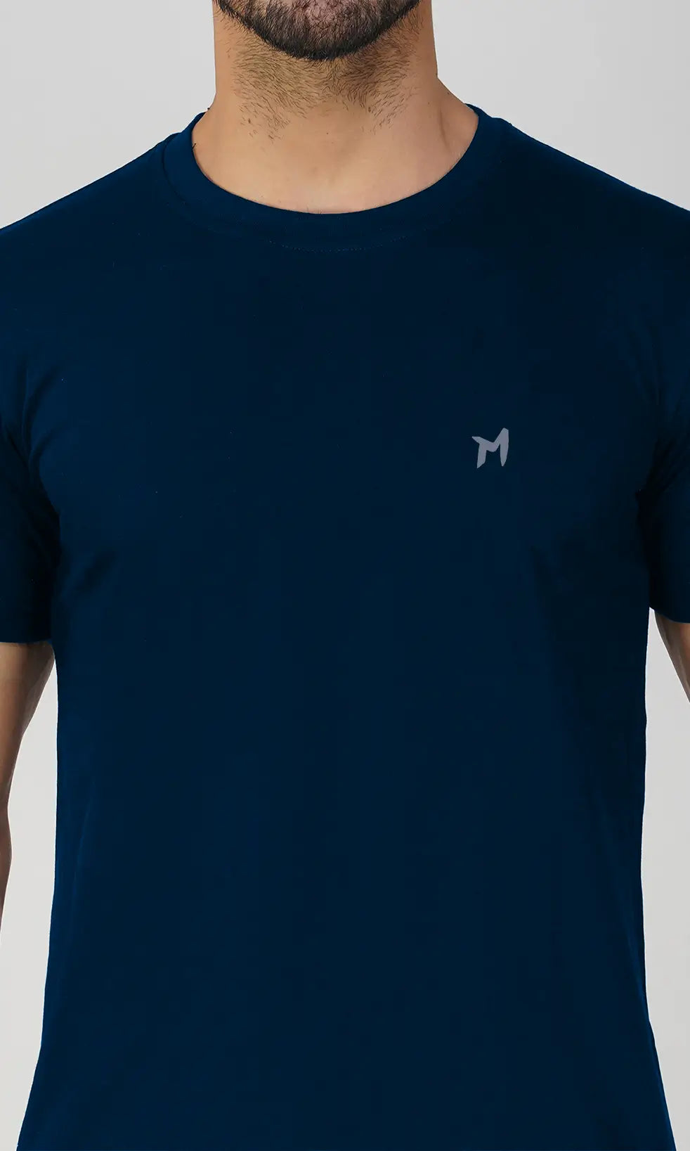 Mebadass Cotton Men's Basic Solid Halfsleeves T-shirts - Navy