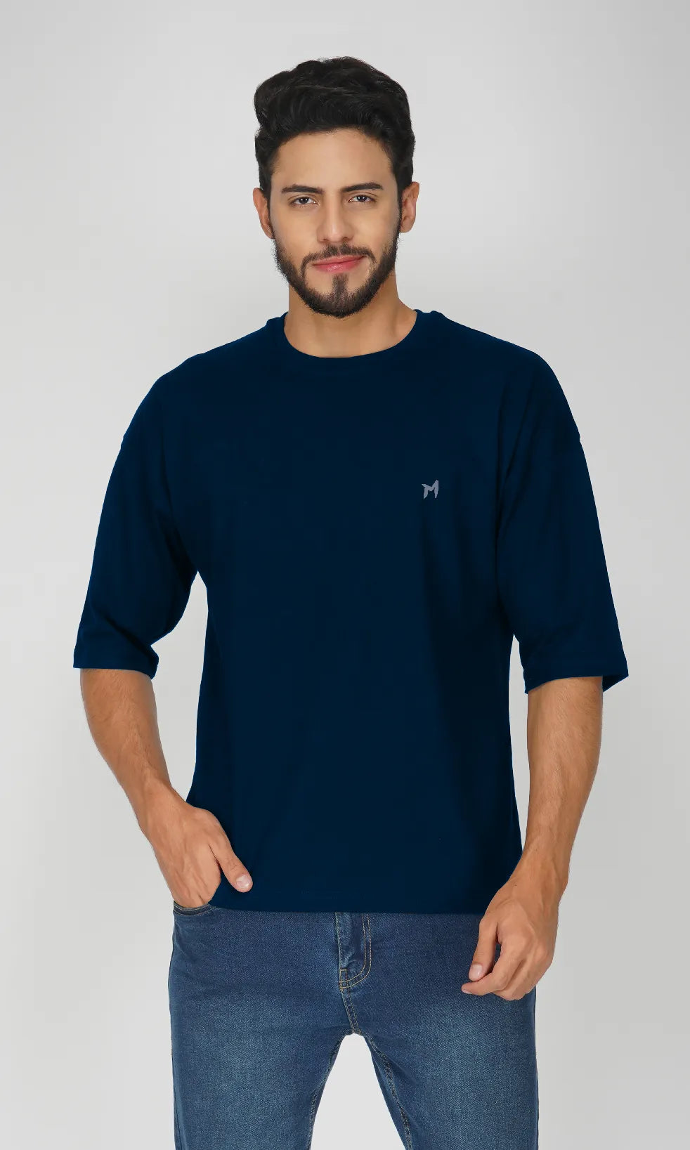 Mebadass Cotton Men's OverSized/Baggy Dropshoulder T-shirts - Navy Blue