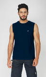 Mebadass Cotton Men's Sleeveless Regular Size Vests - Navy Blue