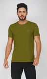 Mebadass Cotton Mens Basic Solid Halfsleeves T-shirts - Olive Green