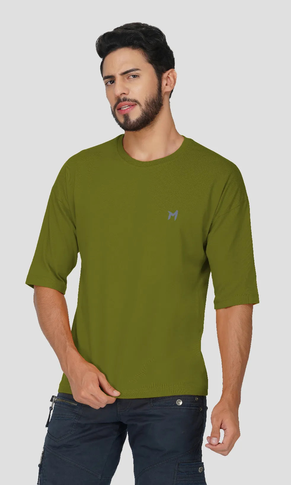 Mebadass Cotton Men's OverSized/Baggy Dropshoulder T-shirts - Olive Green