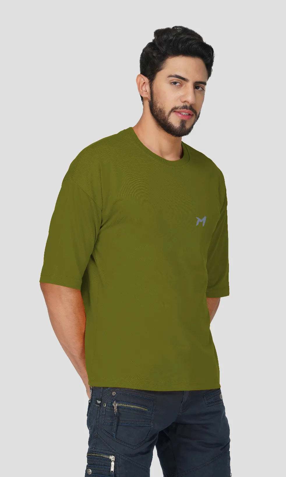 Mebadass Cotton Men's OverSized/Baggy Dropshoulder T-shirts - Olive Green