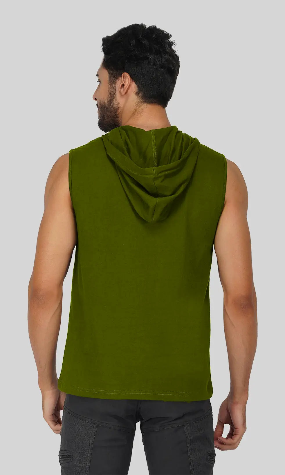 Mebadass Cotton Men's Sleeveless Vest with Hood- Olive Green