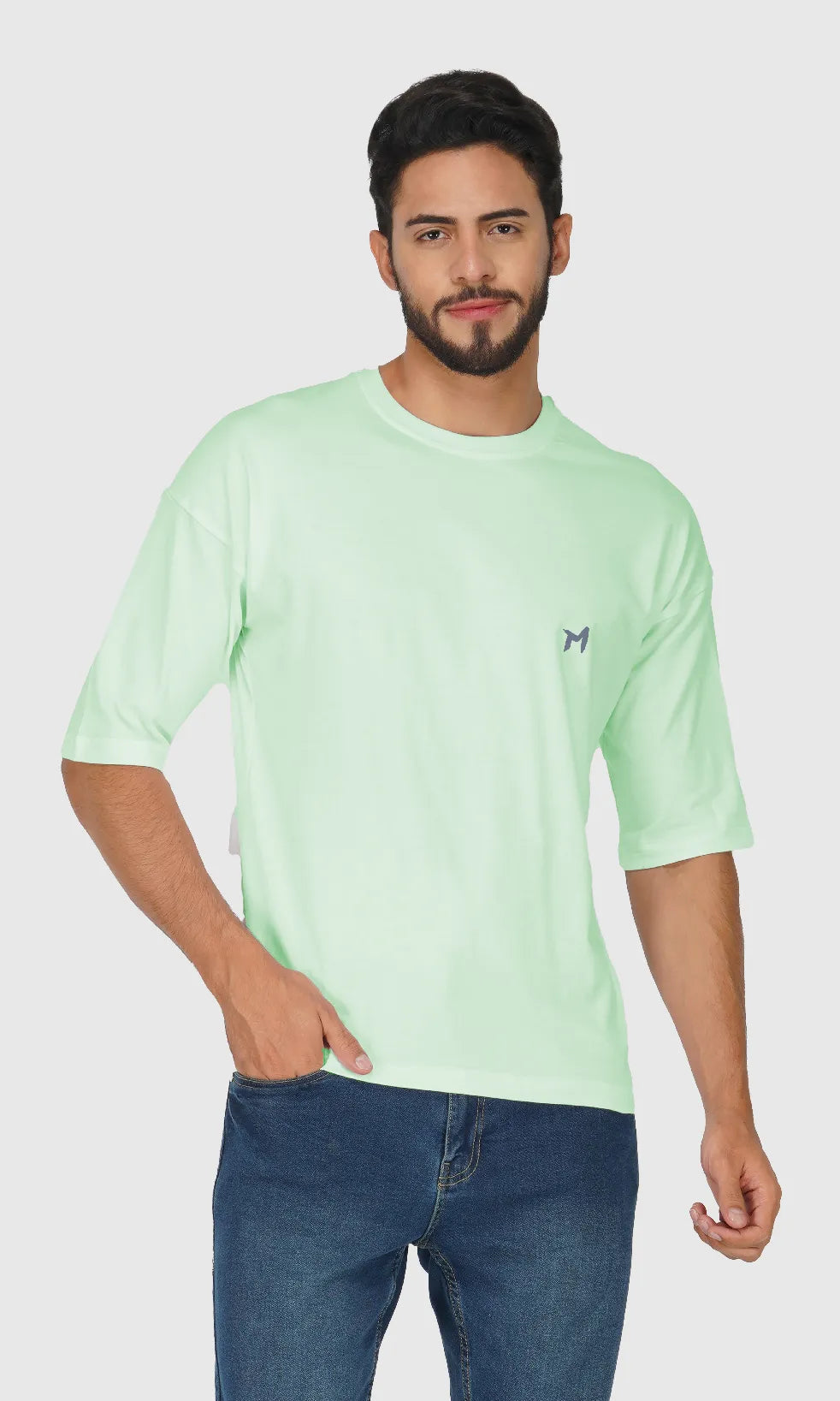 Mebadass Cotton Men's OverSized/Baggy Dropshoulder T-shirts - Pista Green