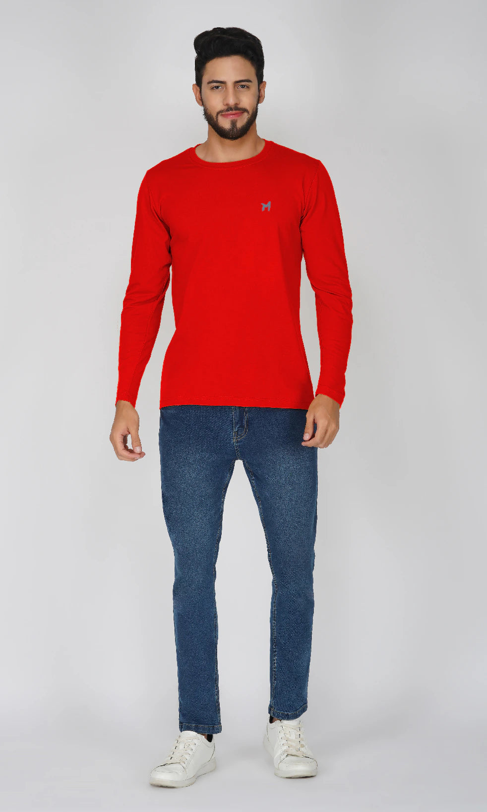 Mebadass Cotton Mens Fullsleeve Regular Size T-shirt - Red