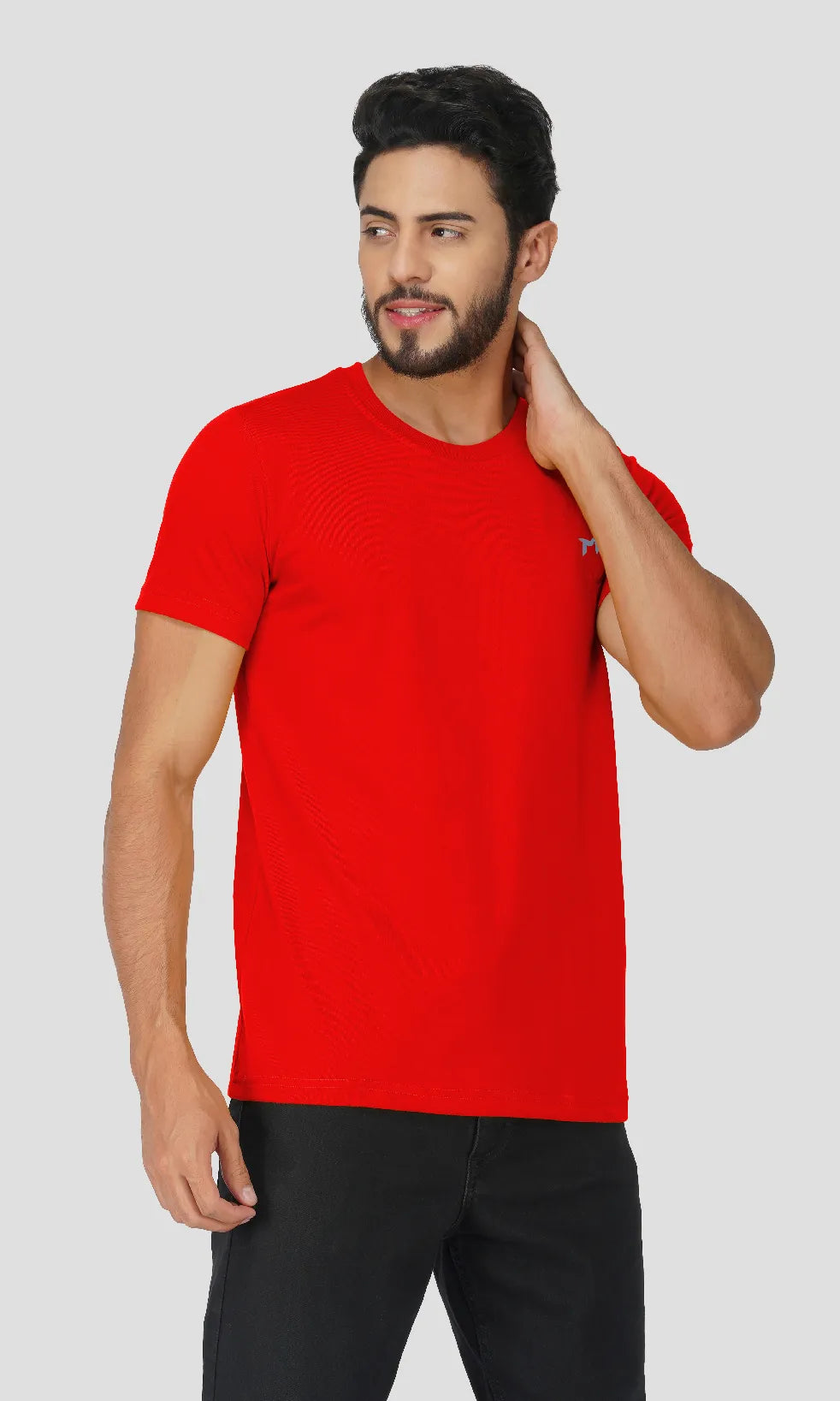 Mebadass Cotton Mens Basic Solid Halfsleeves T-shirts - Red