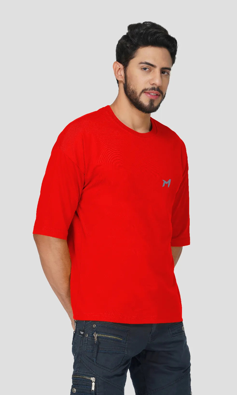Mebadass Cotton Men's OverSized/Baggy Dropshoulder T-shirts - Red